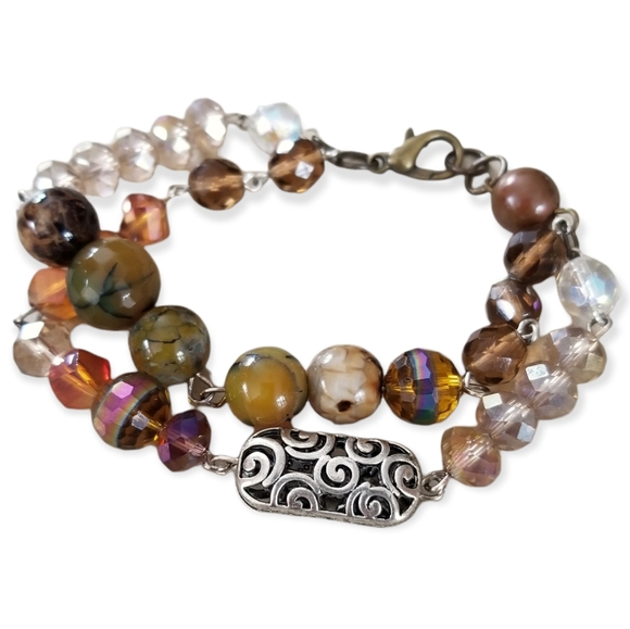 Hand Crafted Multi-Strand Semi-precious Stone and Crystal Beaded Bracelet - Picture 8 of 8